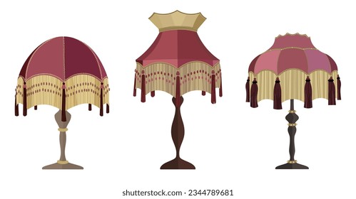 European vintage retro torchere lampshades in victorian style. Historic old-fashioned stylish interior. 