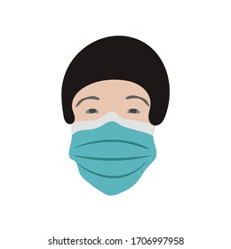European wearing medical mask to prevent disease, flu, air pollution, contaminated air, world pollution.