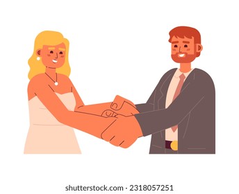 European wedding couple holding hands semi flat colorful vector characters. Romantic bride and groom. Editable half body people on white. Simple cartoon spot illustration for web graphic design