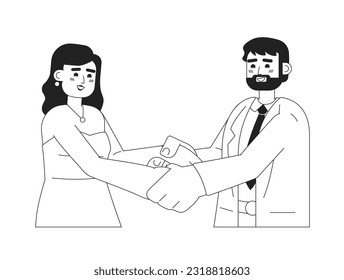 European wedding couple holding hands monochromatic flat vector characters. Romantic bride and groom. Editable thin line half body people on white. Simple bw cartoon spot image for web graphic design