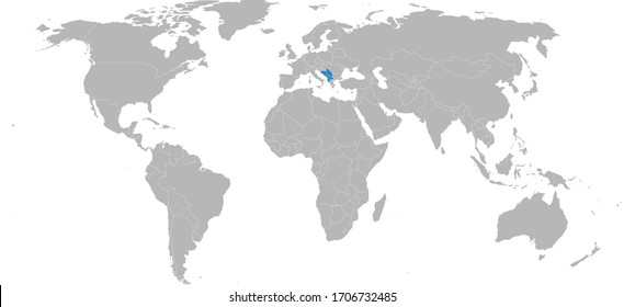 European Western Balkans Countries Highlighted On World Map. Light Gray Background. Regional, Political Relations.