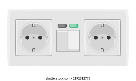 European white electrical outlet with switches and indicator.
In on and off position.
Isolated, realistic illustration.