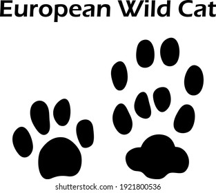 European Wild Cat Footprint. Black Silhouette Design. Vector Illustration.