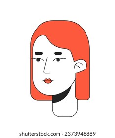 European woman with ginger hair 2D linear cartoon character head. Caucasian lady classic bob haircut isolated line vector person face white background. Redhead female color flat spot illustration