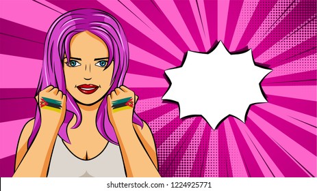 European woman paint hands of national flag Mozambique in pop art style illustration. Element of sport fan illustration for mobile and web apps