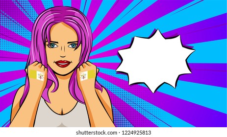 European woman paint hands of national flag Vatican City in pop art style illustration. Element of sport fan illustration for mobile and web apps