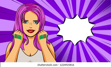 European woman paint hands of national flag Turkmenistan in pop art style illustration. Element of sport fan illustration for mobile and web apps