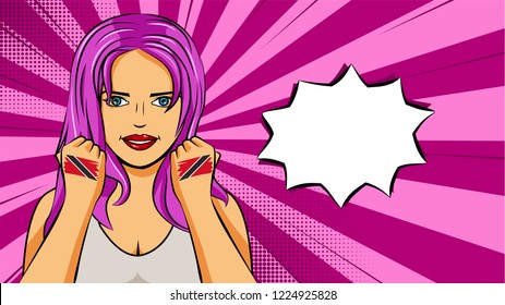 European woman paint hands of national flag Trinidad and Tobago in pop art style illustration. Element of sport fan illustration for mobile and web apps