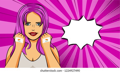 European woman paint hands of national flag Cyprus in pop art style illustration. Element of sport fan illustration for mobile and web apps
