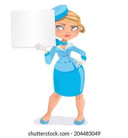 european young blond woman stewardess with massage board