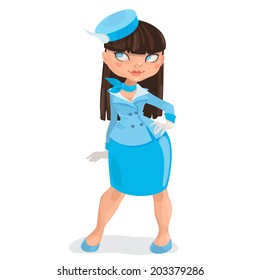 european young brunette long hairs woman stewardess