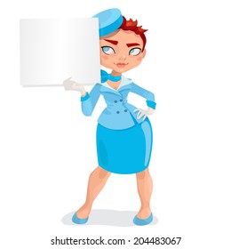 european young woman stewardess  with short red hairs