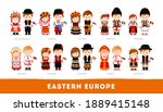 Europeans in national clothes. Eastern Europe. Set of cartoon characters in traditional costume. Cute people. Vector flat illustrations.