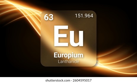 Europium (Eu) (063) Lanthanide, Glass Morphism Element Futuristic Neon Light Glow Background Periodic Table, Chemical Symbol, Name, Atomic Mass, Atomic Number, Vector Illustration