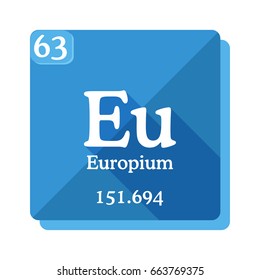 Europium (Eu) - element of the periodic table. Vector illustration in flat style with modern long shadow.