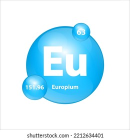 Europium (Eu) icon structure chemical element round shape circle light blue. Chemical element of periodic table Sign with atomic number. Study in science for education. 3D Illustration vector. 