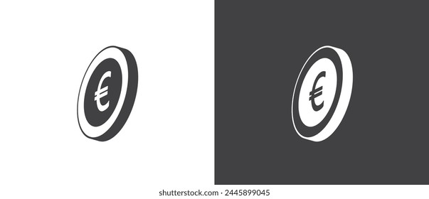 Euros coin icon, Digital payment icon. Set of flat icon vector illustration of digital coins. Modern coin icon set, Coin and currency signs and symbols on black and white background.
