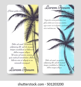 Eurosize brochure flyers template with hand drawn palm tree vector and watercolor elements