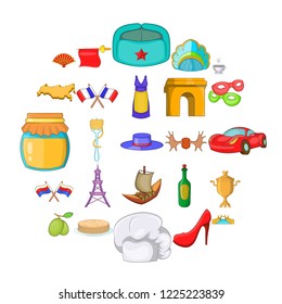 Eurotrip icons set. Cartoon set of 25 eurotrip vector icons for web isolated on white background