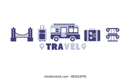 Eurotrip Travel Symbols Set By Five In Line