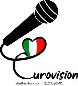 Eurovision 2022 logo, song contest symbol, music festival Italy icon