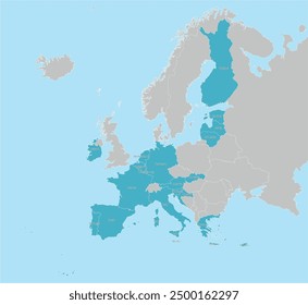 Eurozone map with 20 members within Europe
