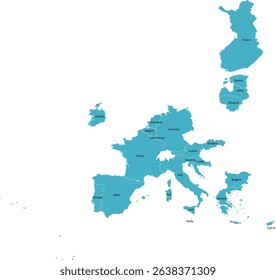 Eurozone map with 21 countries names 2025