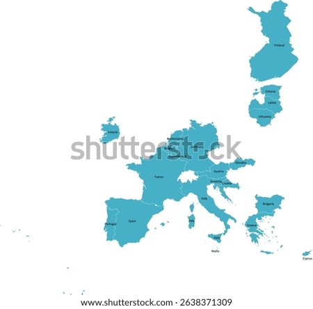 Eurozone map with 21 countries names 2025