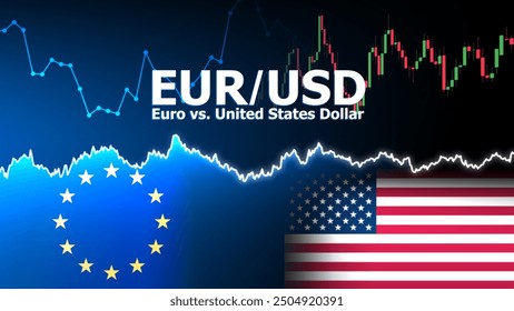 EURUSD currency pair in the forex market. Foreign exchange illustration. Price fluctuation concept. EUR : Acronym for Euro Currency. USD : Acronym for United States Dollar.