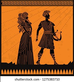 Eurydice and orpheus orange and black scene