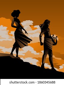 Eurydice And Orpheus Orange And Black Scene