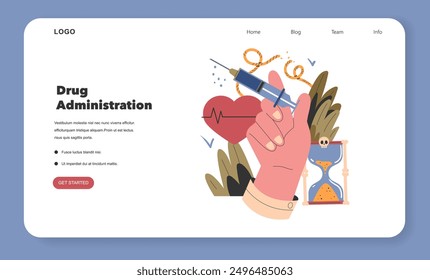 Euthanasia concept illustration. A hand injects a substance into a heart to signify the end of life, with time slipping away. Vector illustration.