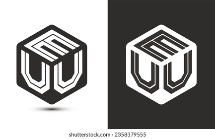 EUU letter logo design with illustrator cube logo, vector logo modern alphabet font overlap style. Premium Business logo icon. White color on black background