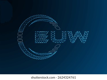 Logo-Vektordesign mit EUW-Low-Poly-Buchstaben. Design des unteren Poly-Logos der EUW. Low-Poly-Logo