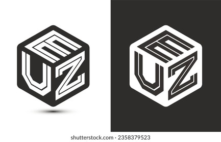 EUZ letter logo design with illustrator cube logo, vector logo modern alphabet font overlap style. Premium Business logo icon. White color on black background