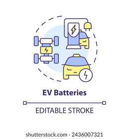 Baterías EV multi color concepto icono. Vehículo eléctrico, infraestructura de carga. gestión inteligente de la batería. Ilustración de línea de forma redonda. Idea abstracta. Diseño gráfico. Fácil de usar en el folleto