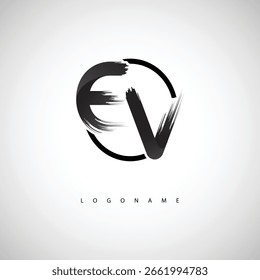 Logotipo EV Brush Stroke – Símbolo artístico moderno con textura de tinta para marca creativa y diseño de identidad visual