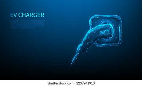 ev car charger digital technology on blue dark background. electric car charging power battery. innovation sustainable future vehicle. renewable energy transportation system. vector illustration.