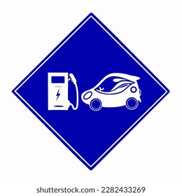 EV Car Charger Station, Blue road sign isolated on white background, Illustration vector