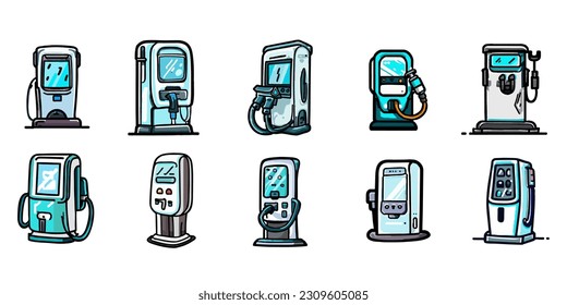 EV car charger vector set collection graphic clipart design