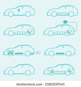 EV Car Charging Station Vector Line Icons. Contains such Icons as Electric socket station, Car plugged to charge, Battery and more. Editable Stroke.