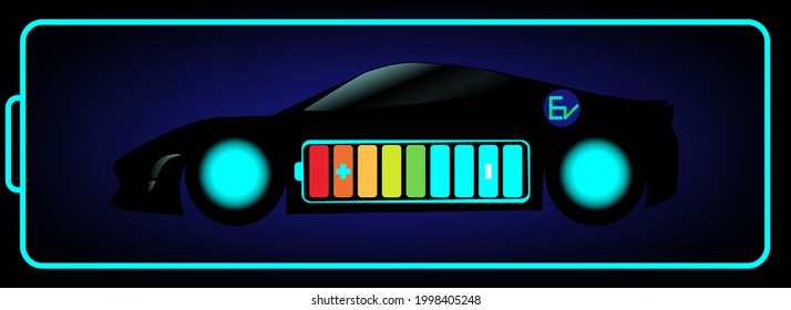 EV car concept, the Electric car  silhouette with battery charged. Vector illustration.