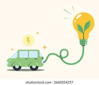EV Car, umweltfreundlich mit Technologie und umweltfreundlichem Energiekonzept. Umweltpflegekonzept.