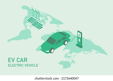 Ev car electric vehicle on global map