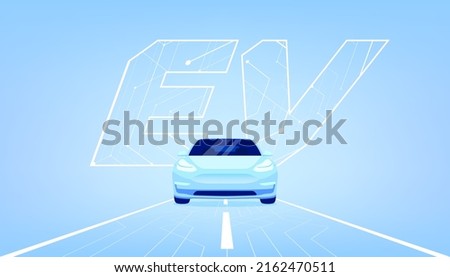 EV car or Electric vehicle on blue background. Foto d'archivio © 