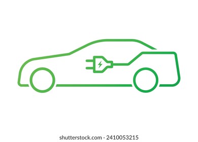 EV car icon line vector. An electric vehicle with a plug-charging concept.