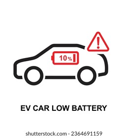 EV Car low battery icon. Electric vehicle low battery isolated on background vector illustration.