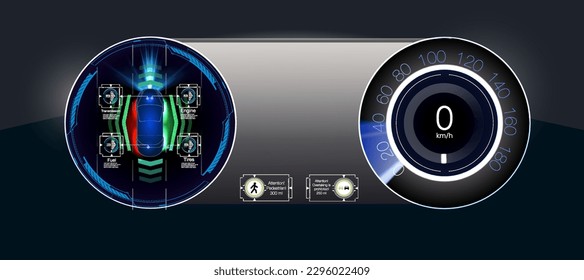 EV Car panel, Electric vehicle car dashboard design element elegant and simple style for alternative Car service. Holographic digital interface. Dashboard, characteristics, description of the car.