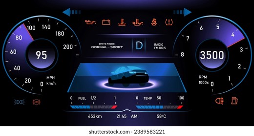 EV Car panel, Electric vehicle car dashboard design element elegant and simple style for alternative sustainable clean power and futuristic transport concept.