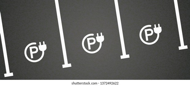 EV charge charging point area, cable battery e bike station. For electric ebike scooter logo. pin vector bicycle icon. Parking for plug or unplug bikes or car symbol. For e-car or e car charter.